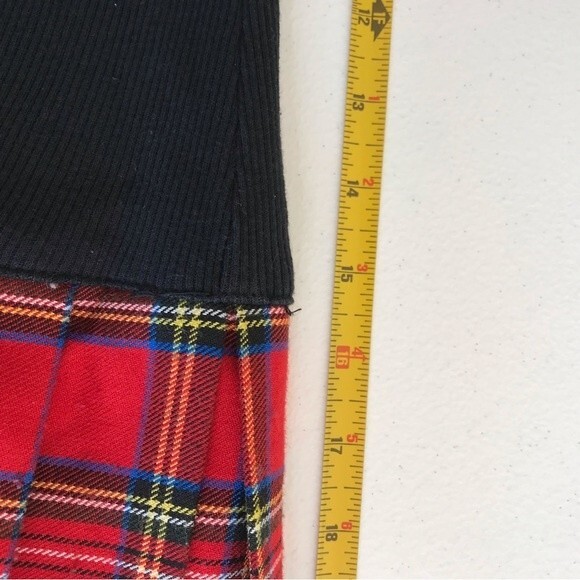 Vintage In Sync Black Ribbed Knit Drop Waist Red Tartan Plaid Dress Women's 24 - Picture 8 of 13